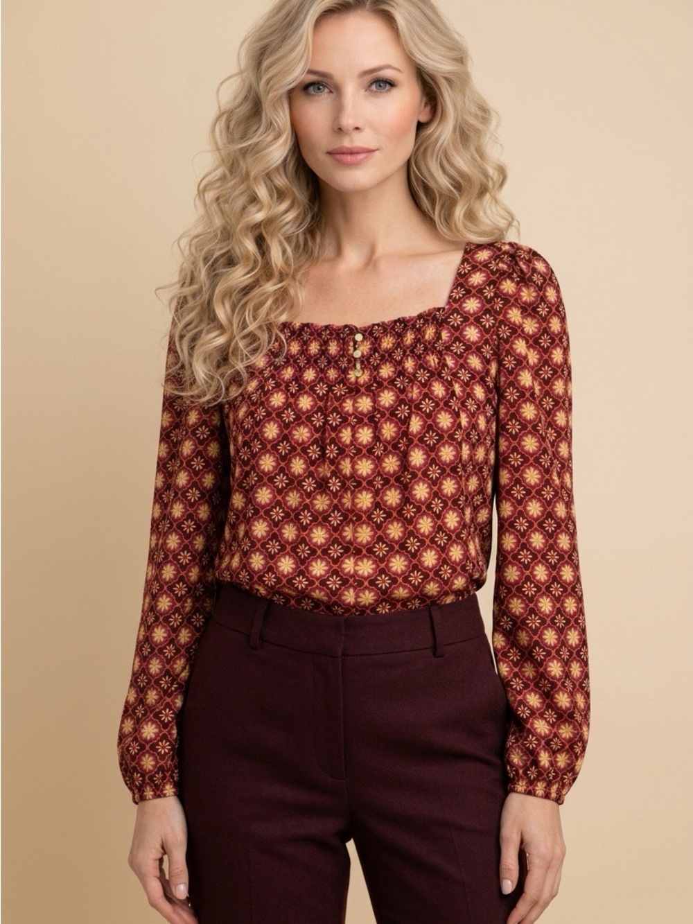 Draper James Geo-Floral Square Neck Top (S)